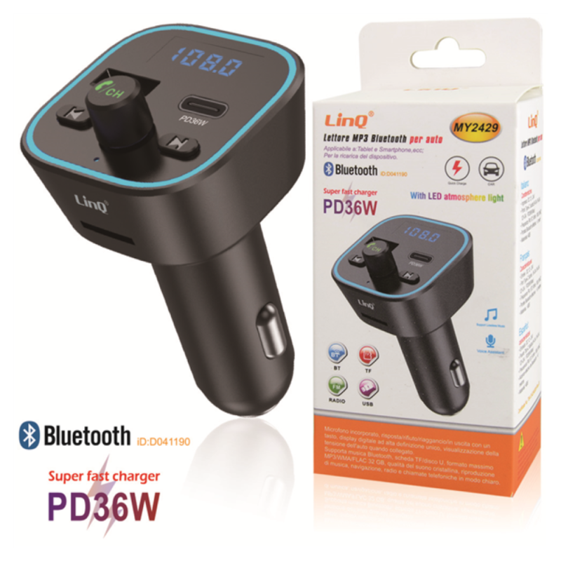 Transmetteur MP3 Bluetooth pour voiture avec Chargeur PD 36W LED - LinQ MY2429 — LinQ · Smarty Paris 18e